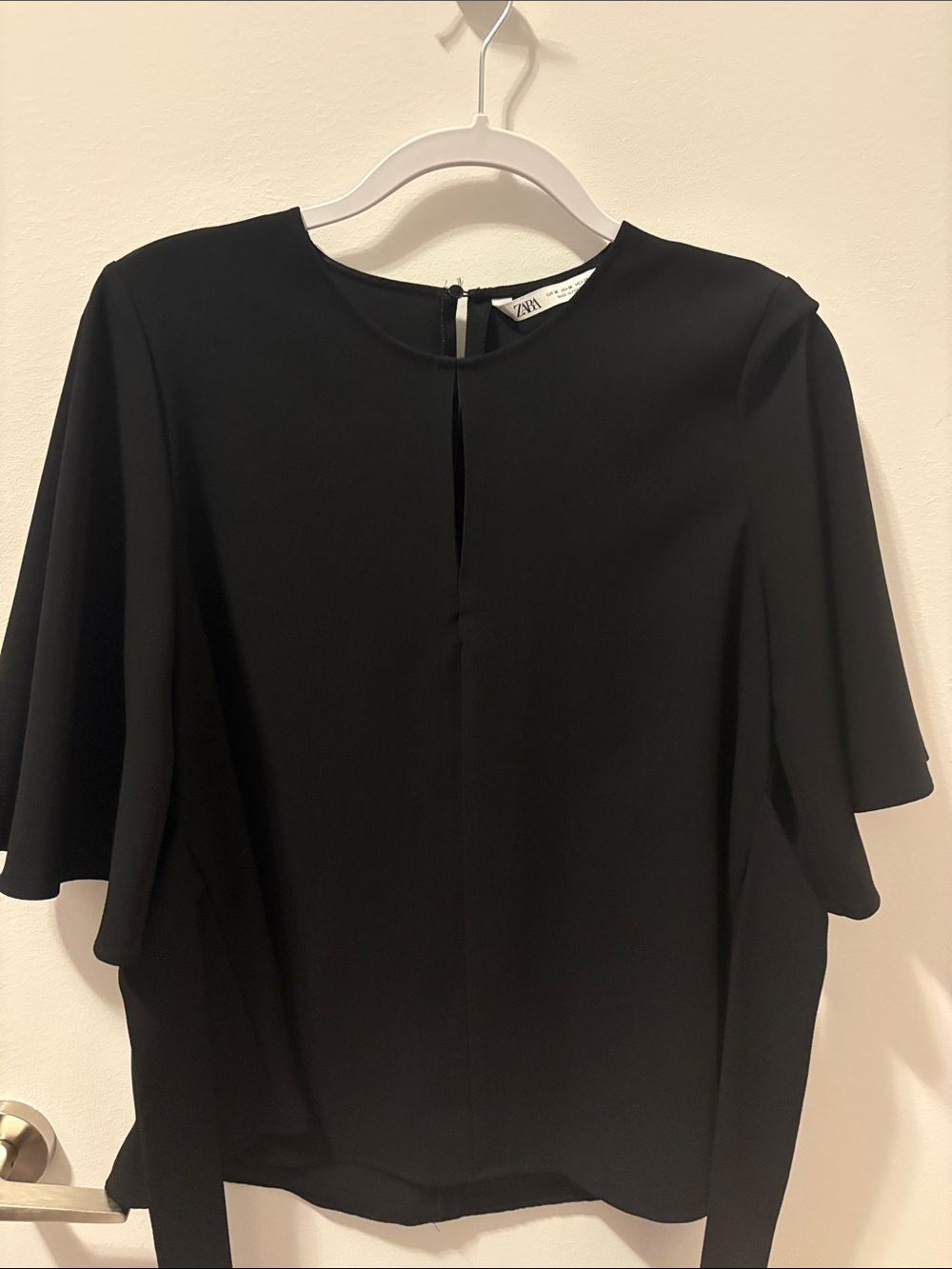 Zara Black Short Sleeve Keyhole Top